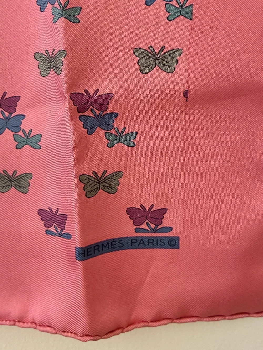 Hermes Pink Butterfly Print Silk Scarf